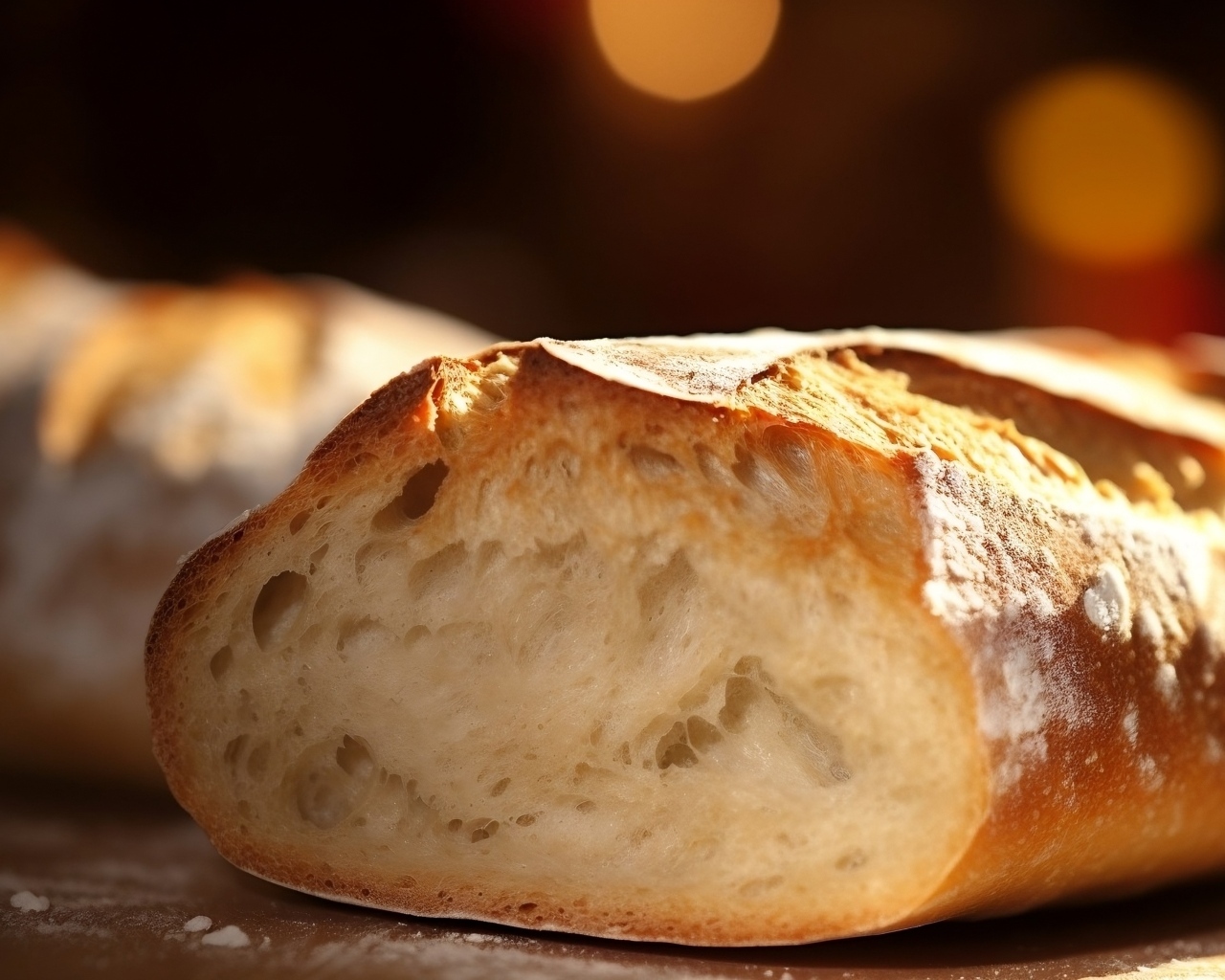 Вкусный запеченный батон на столе