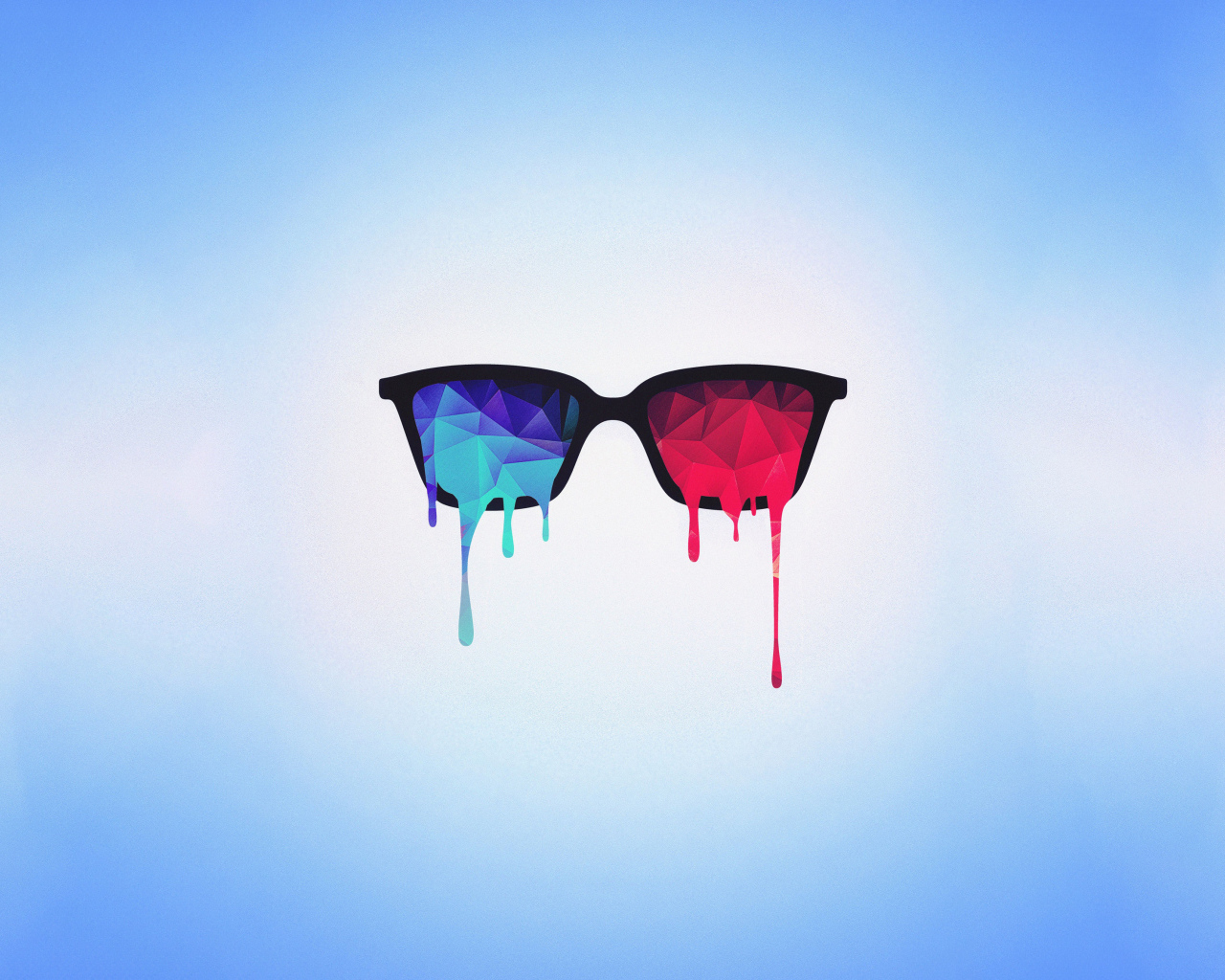 Очки с капающей краской на синем фоне