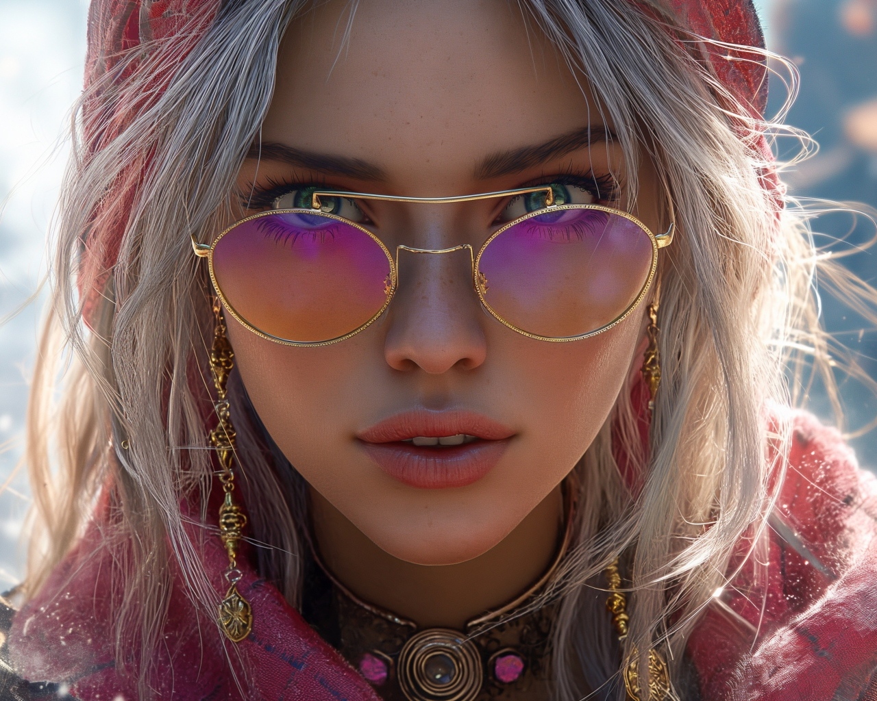 Девушка 3д в розовых очках