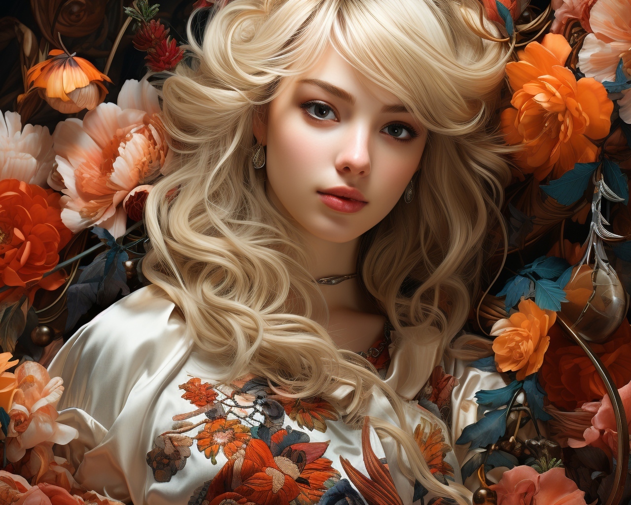 Красивая девушка блондинка в цветах