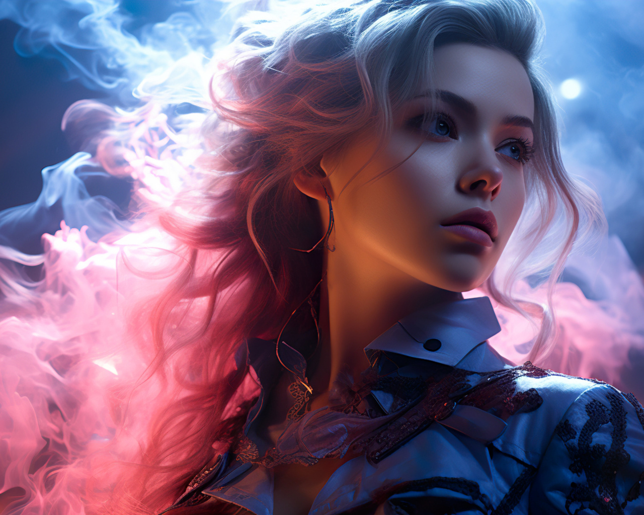 Красивая девушка блондинка в розовом дыму