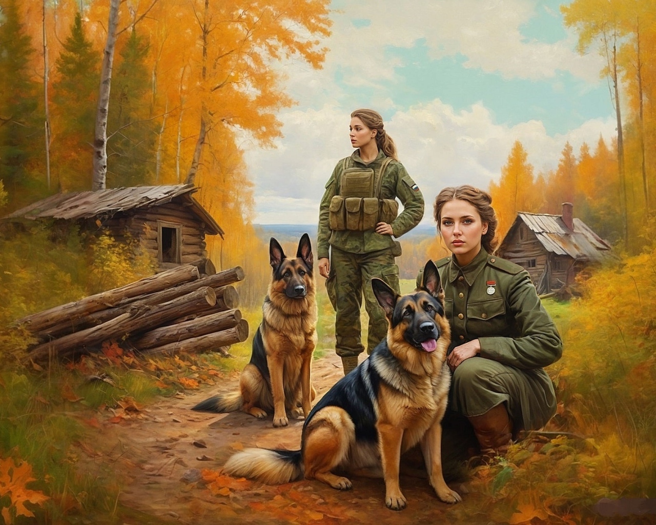 Девушки военные с овчарками