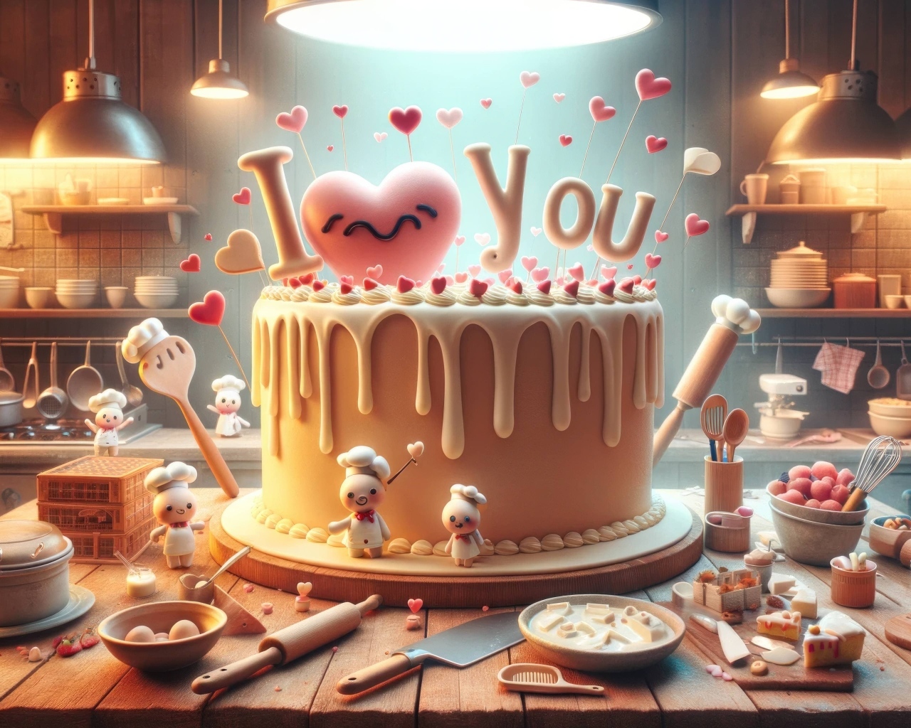 Торт с надписью Я тебя люблю на кухне на столе