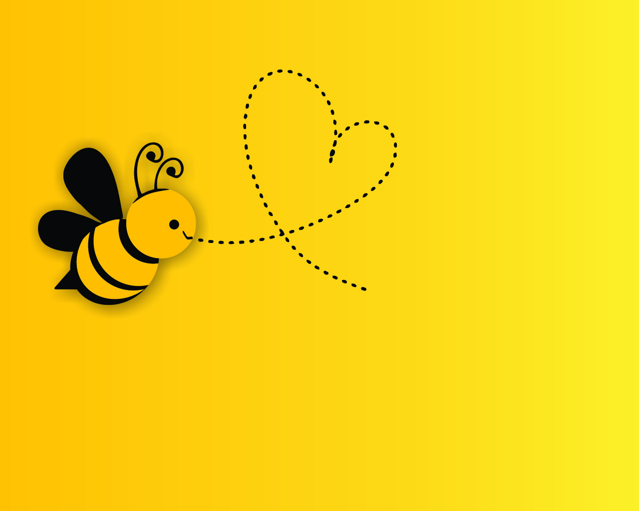 Нарисованная пчела с сердечком на желтом фоне