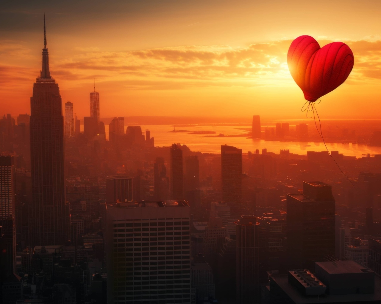 Шар в форме сердца летает над городом