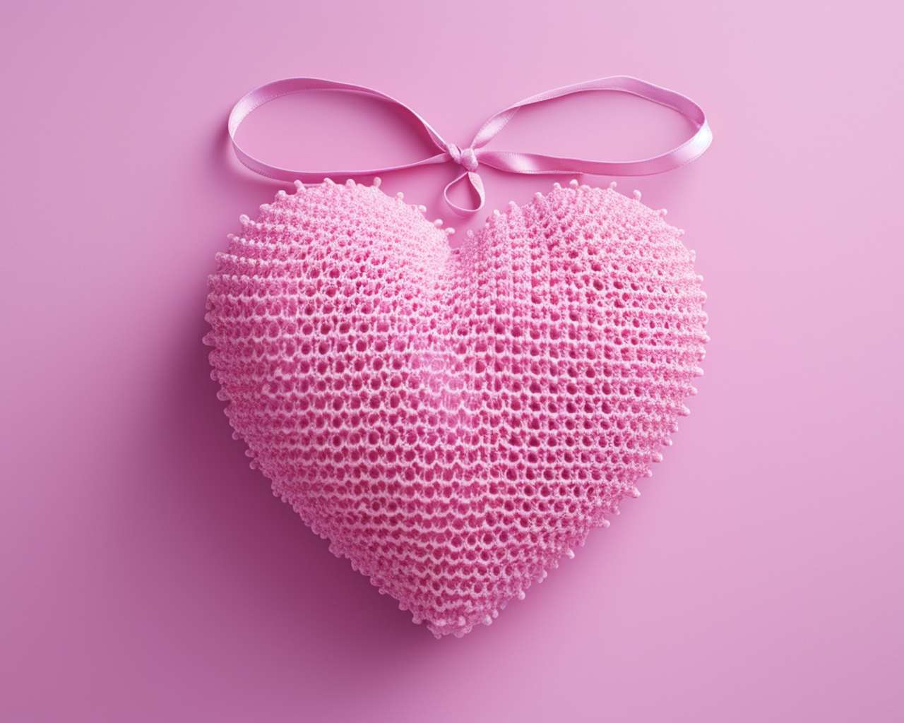 Сердце с лентой на розовом фоне