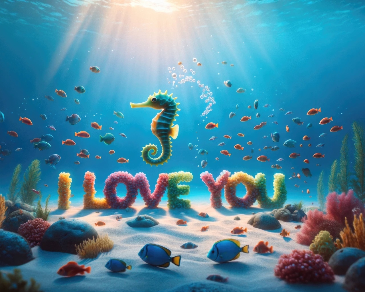 Надпись под водой Я тебя люблю