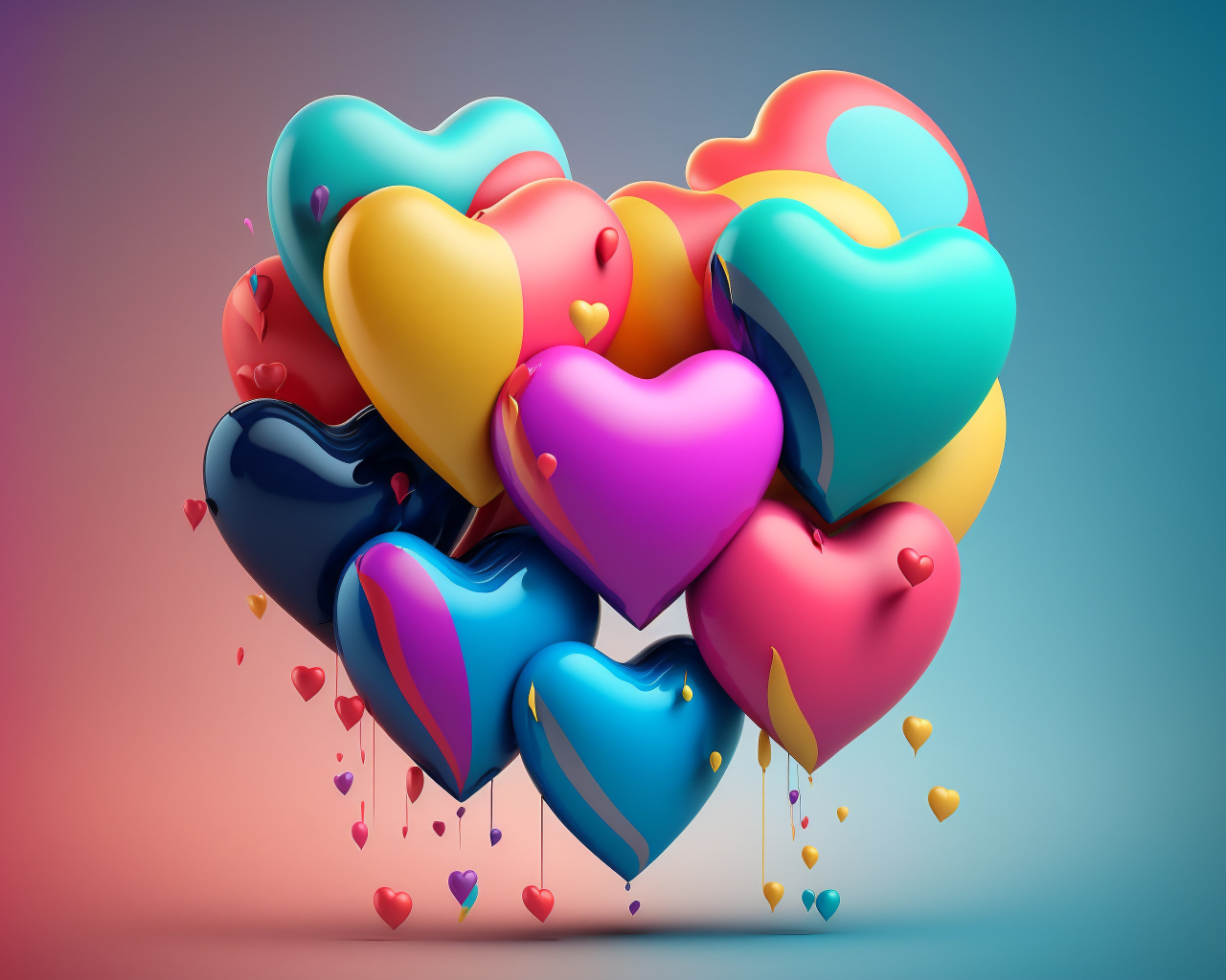 Разноцветные сердечки с краской