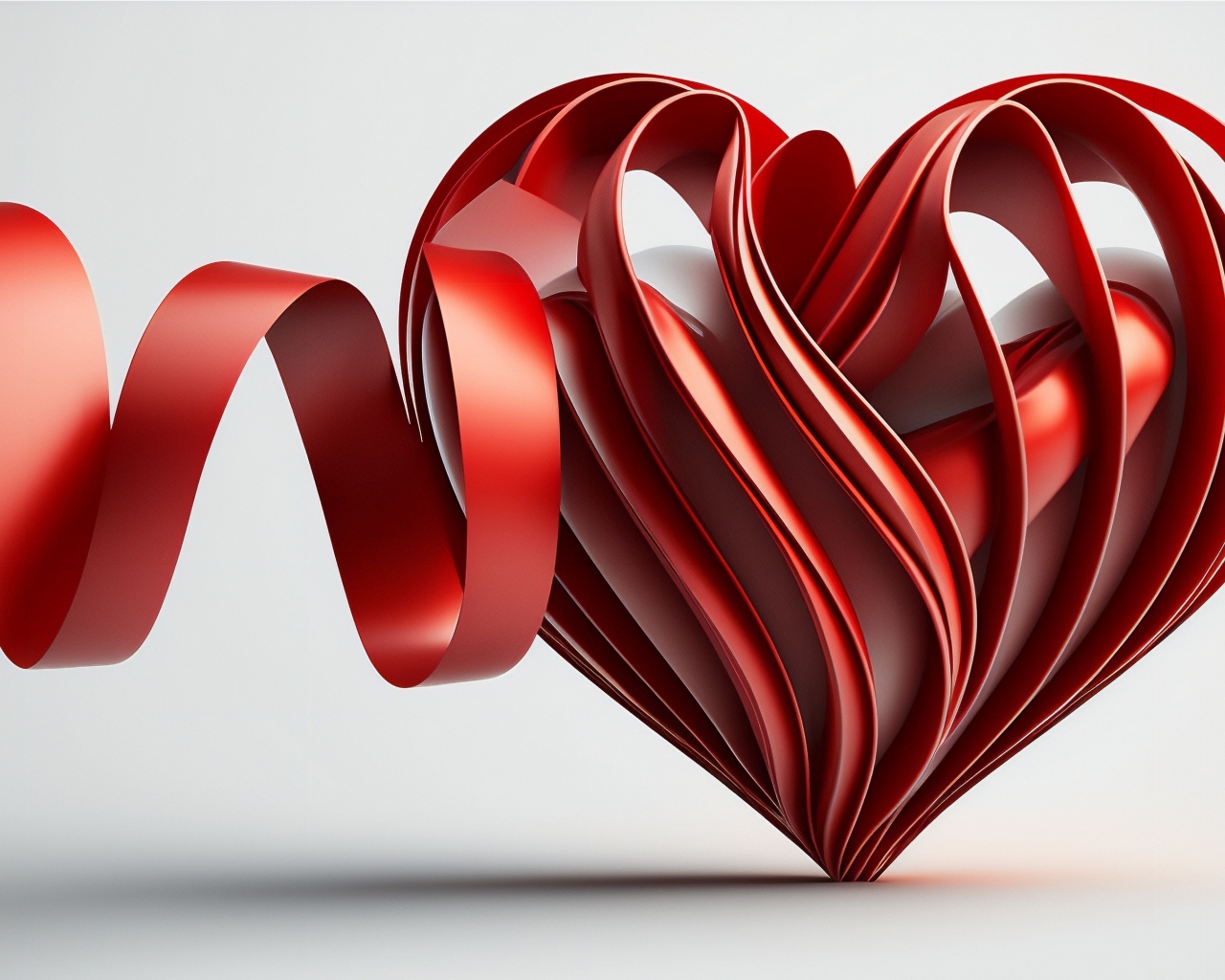Красное 3д сердце с лентой на сером фоне
