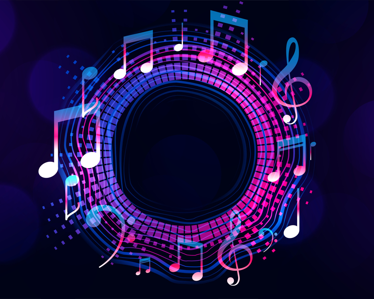 Круг с нотами на неоновом фоне