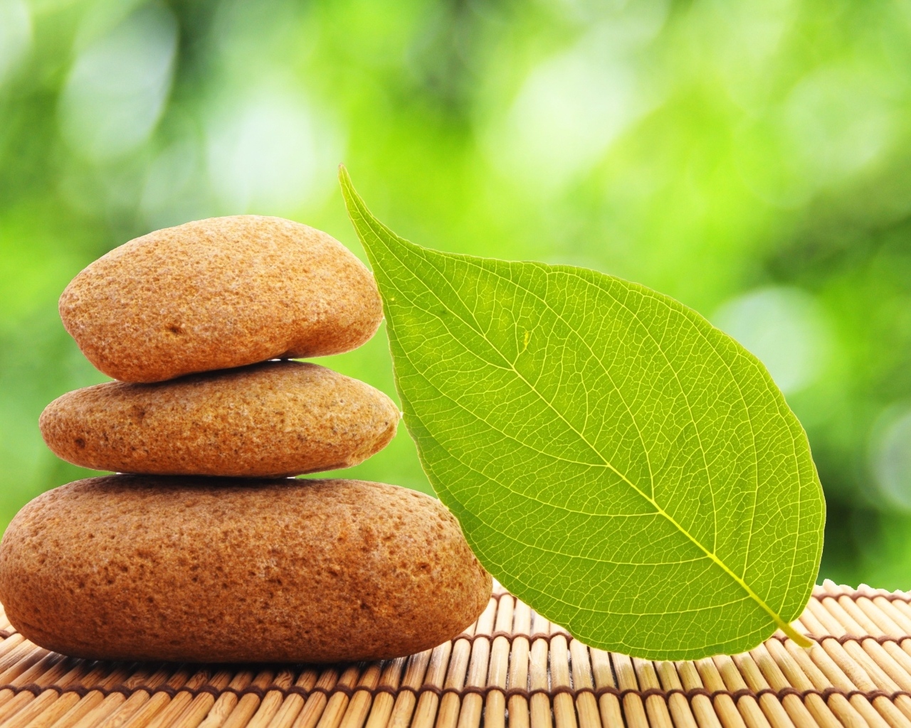 Пирамида из камней с зеленым листом 