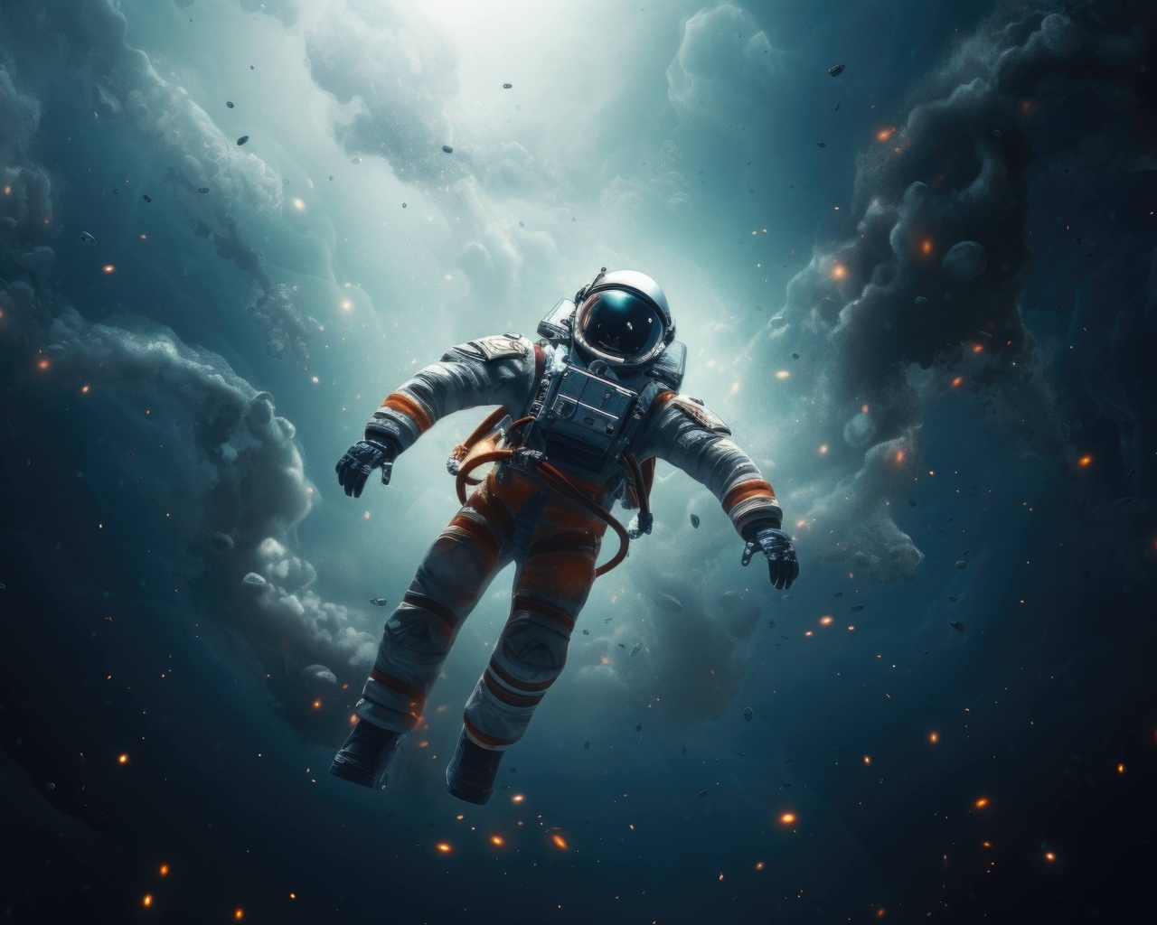 Астронавт летает в открытом космосе