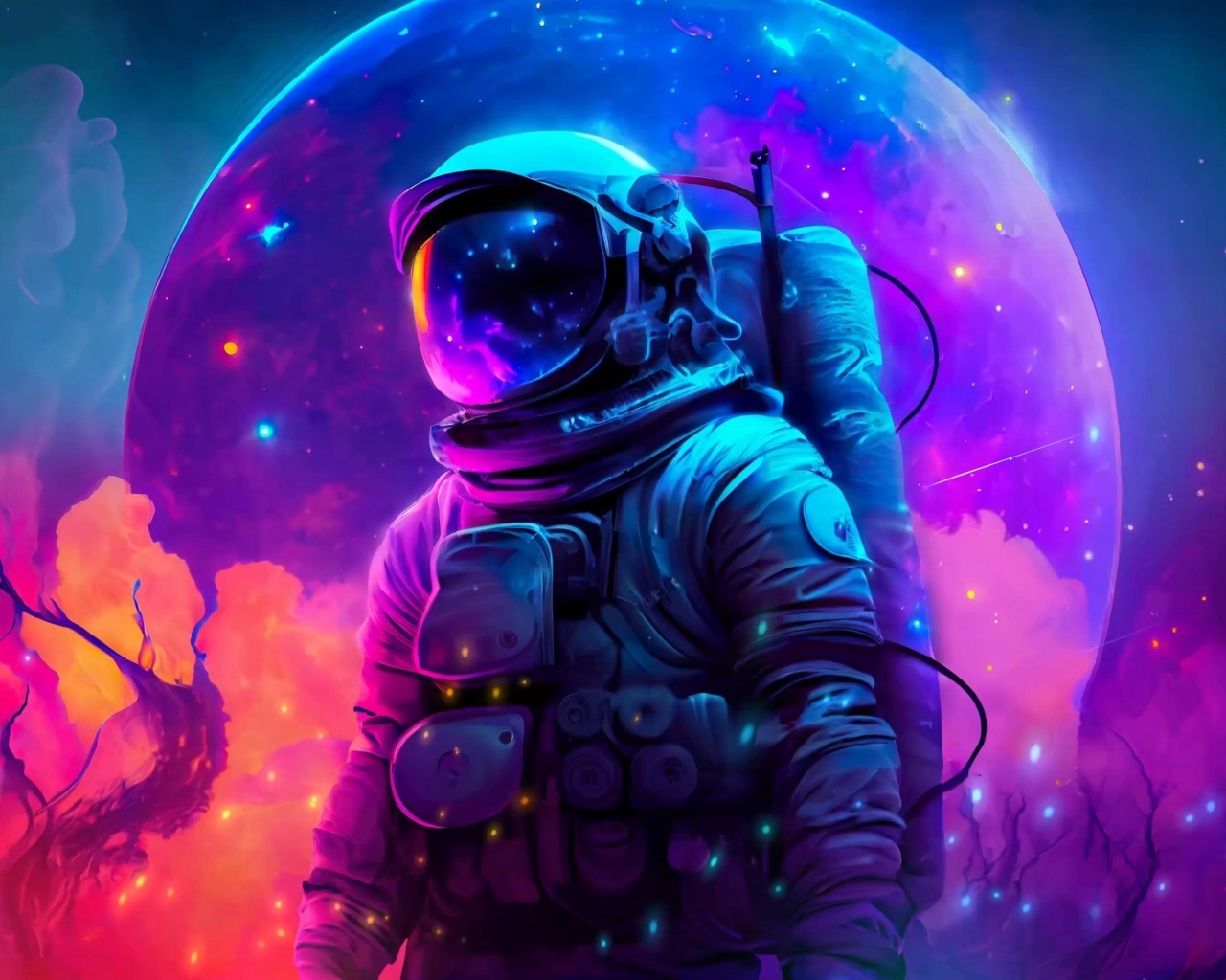 Астронавт на фоне планеты, арт