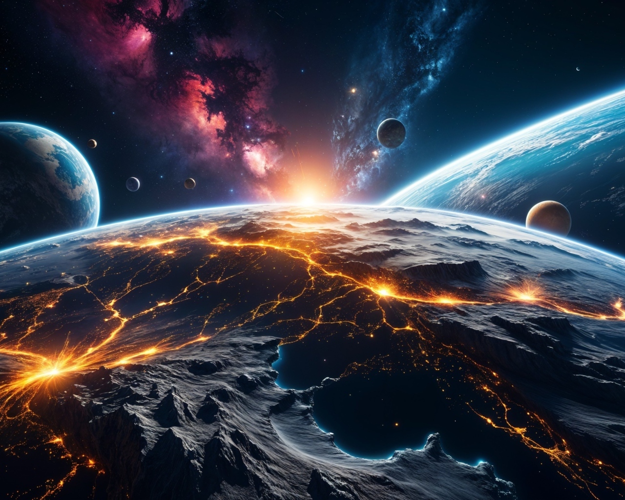 Вспышки на планете Земля вид с космоса