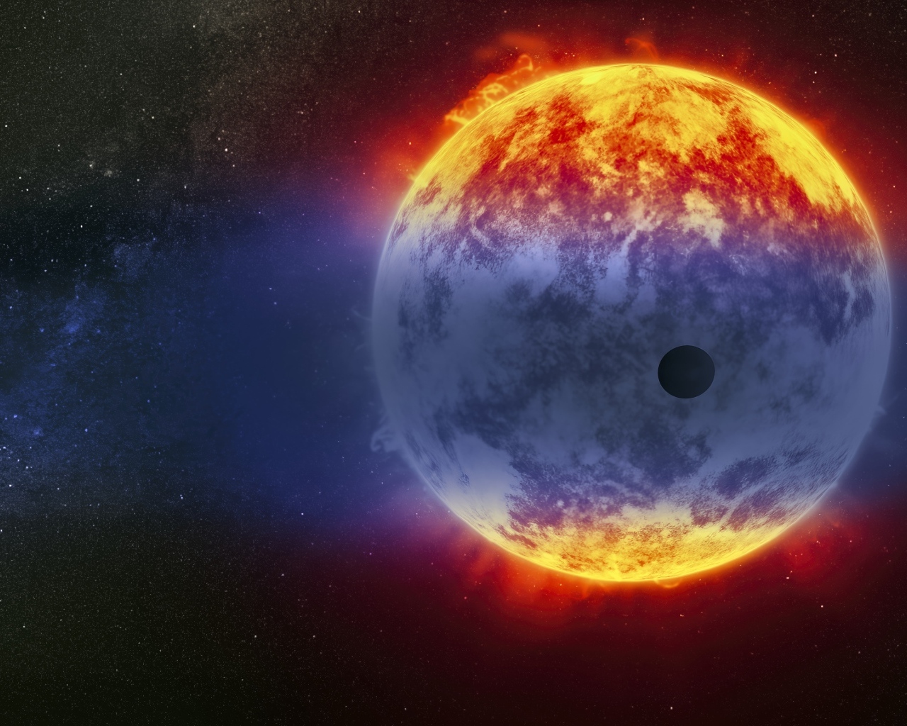 Маленькая планета на фоне солнца