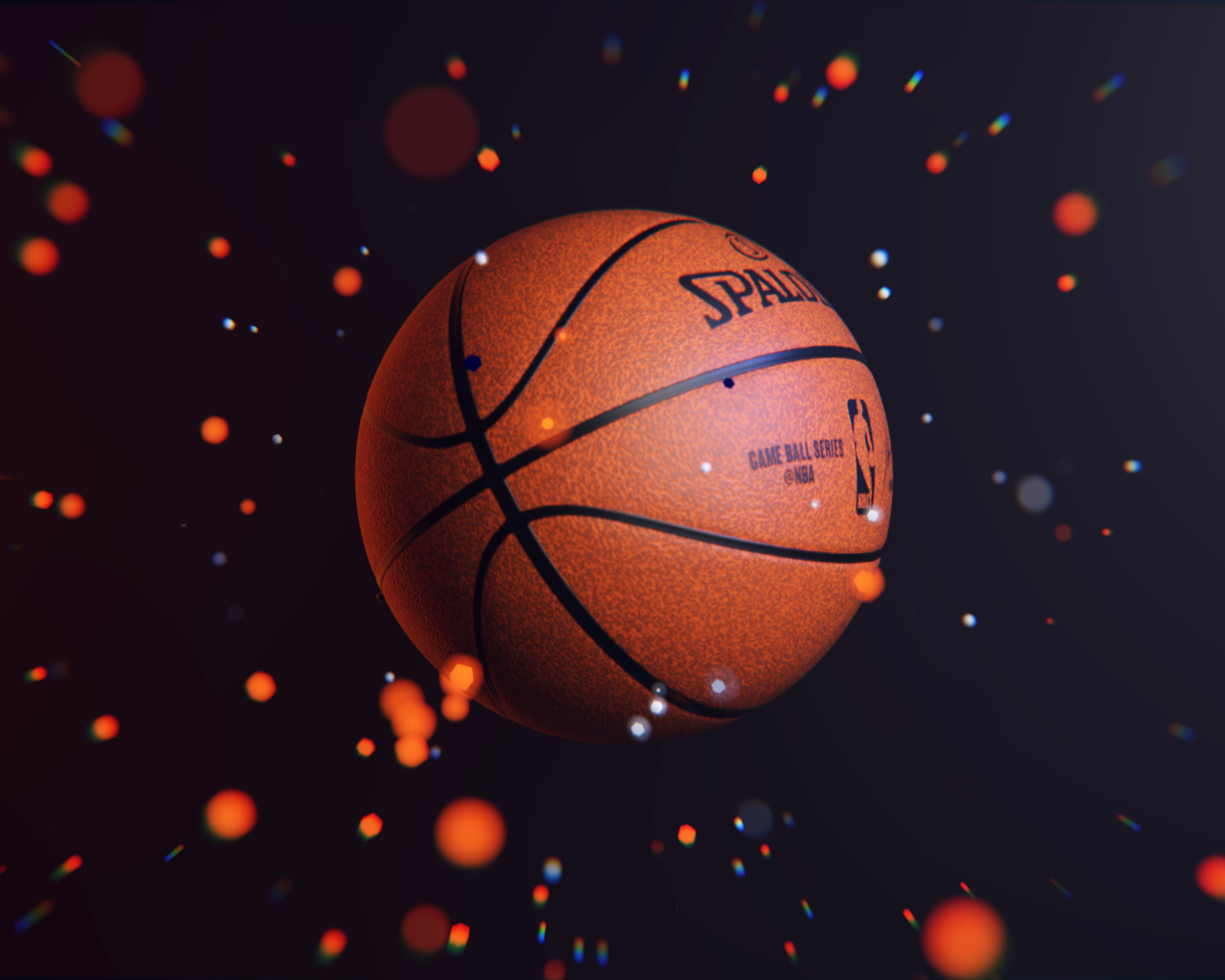 Баскетбольный мяч в воздухе с искрами