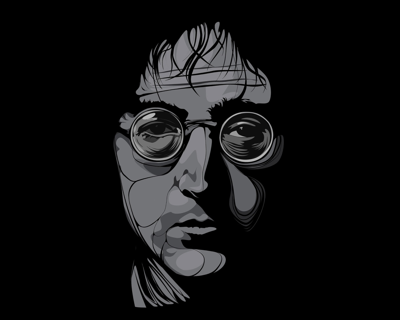 Нарисованный Джон Леннон на черном фоне