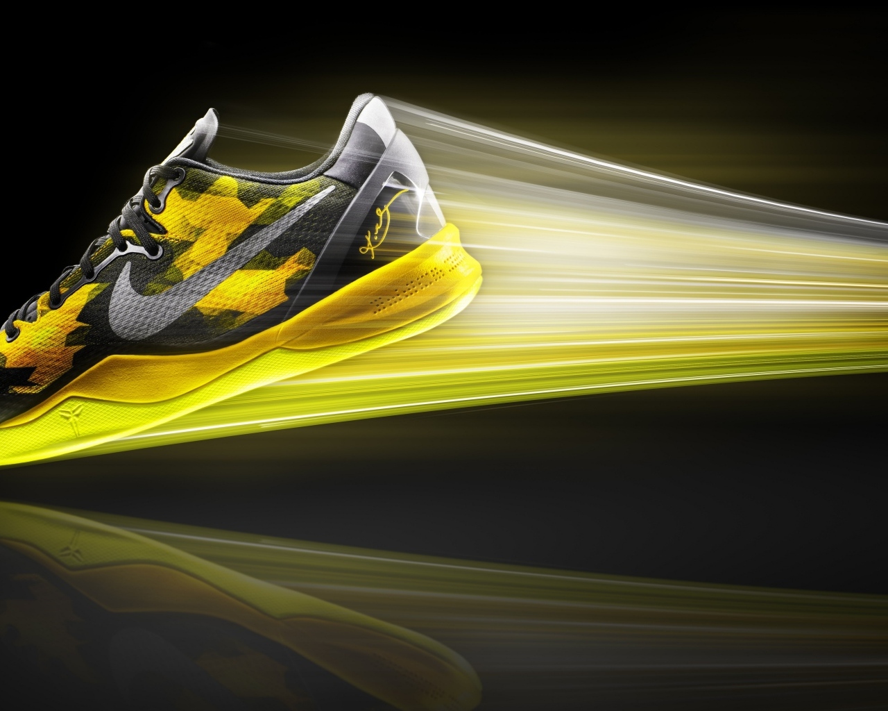 Кроссовок на скорости на черном фоне