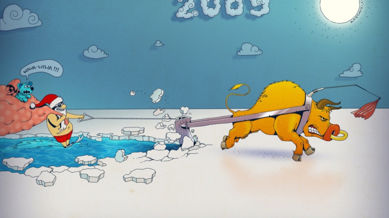 Открытка на 2009 Год Быка