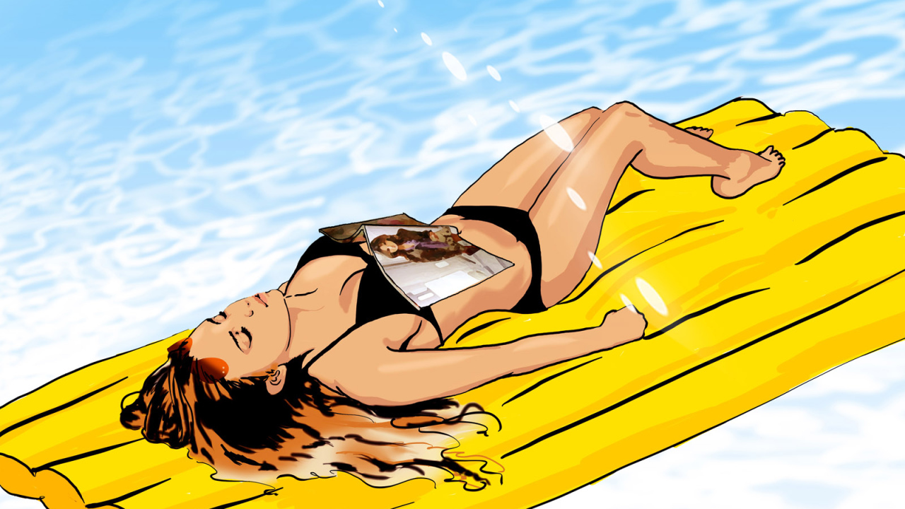 Горячая девушка в бассейне