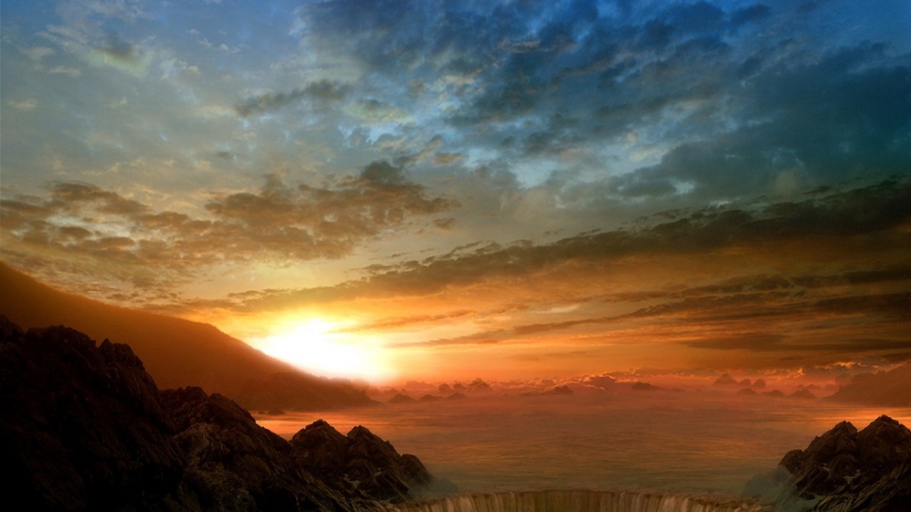 Водопад на закате