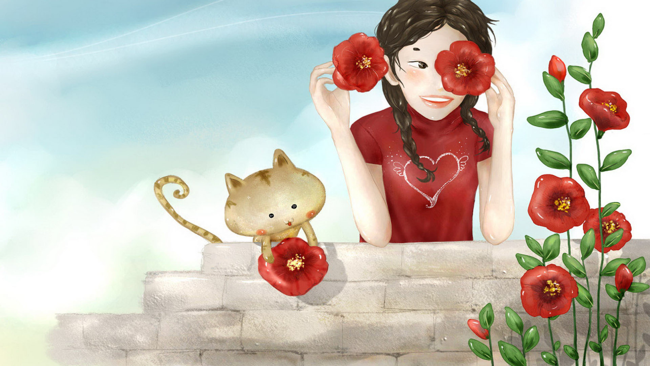 Дружеская пара с цветами