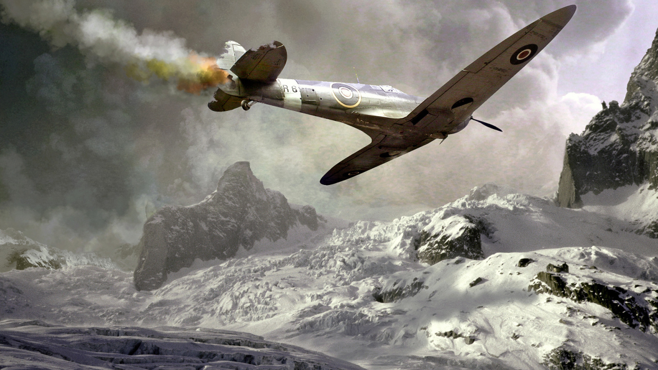 Подбитый пикирующий самолет