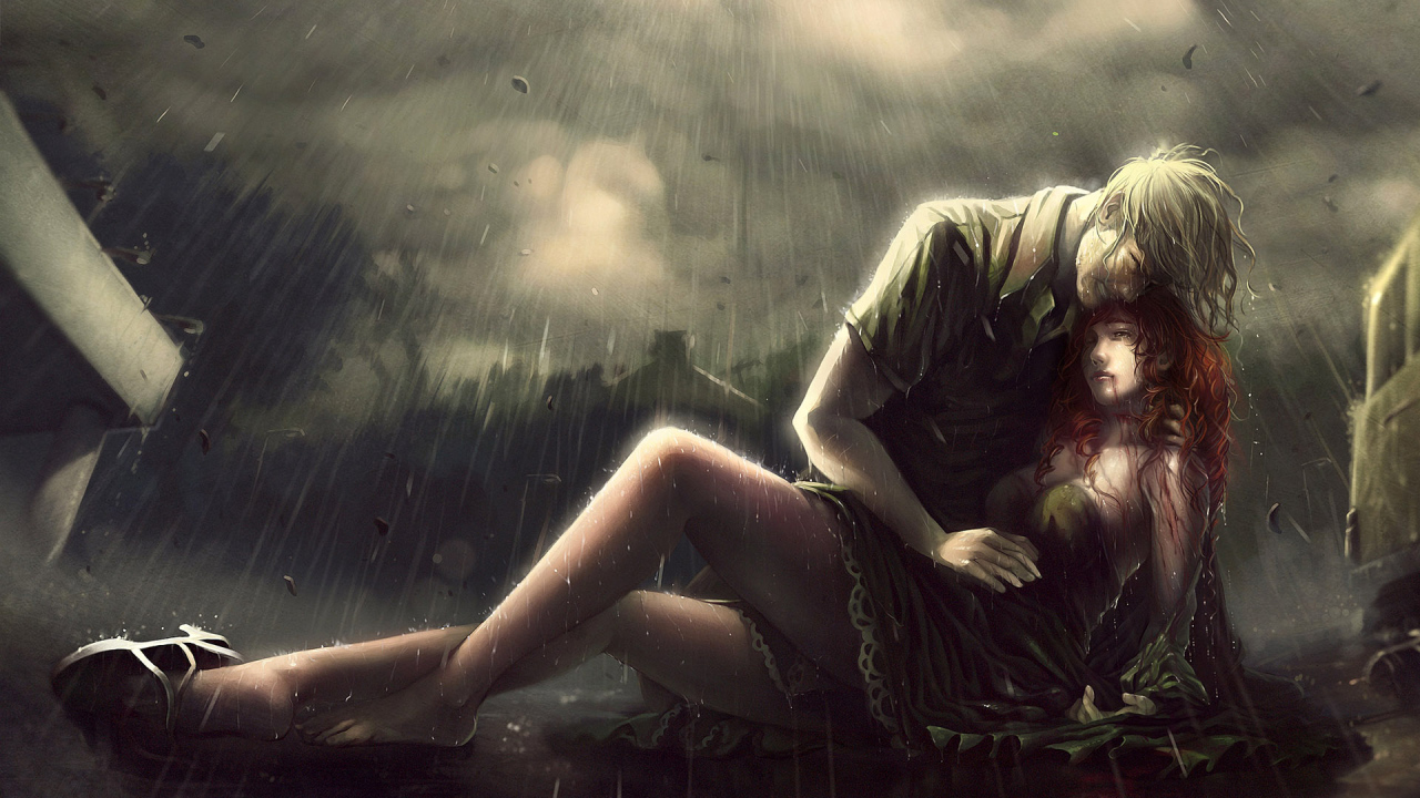 Влюбленная пара под дождем