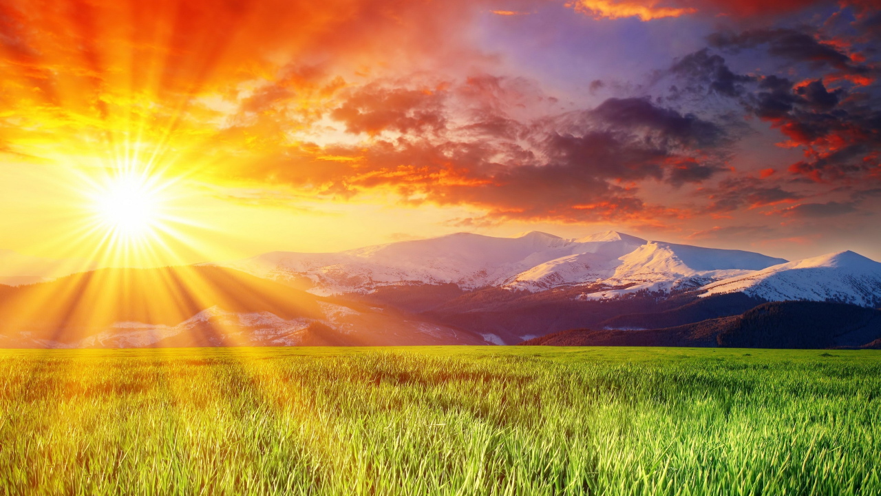 Заснеженные горы на горизонте