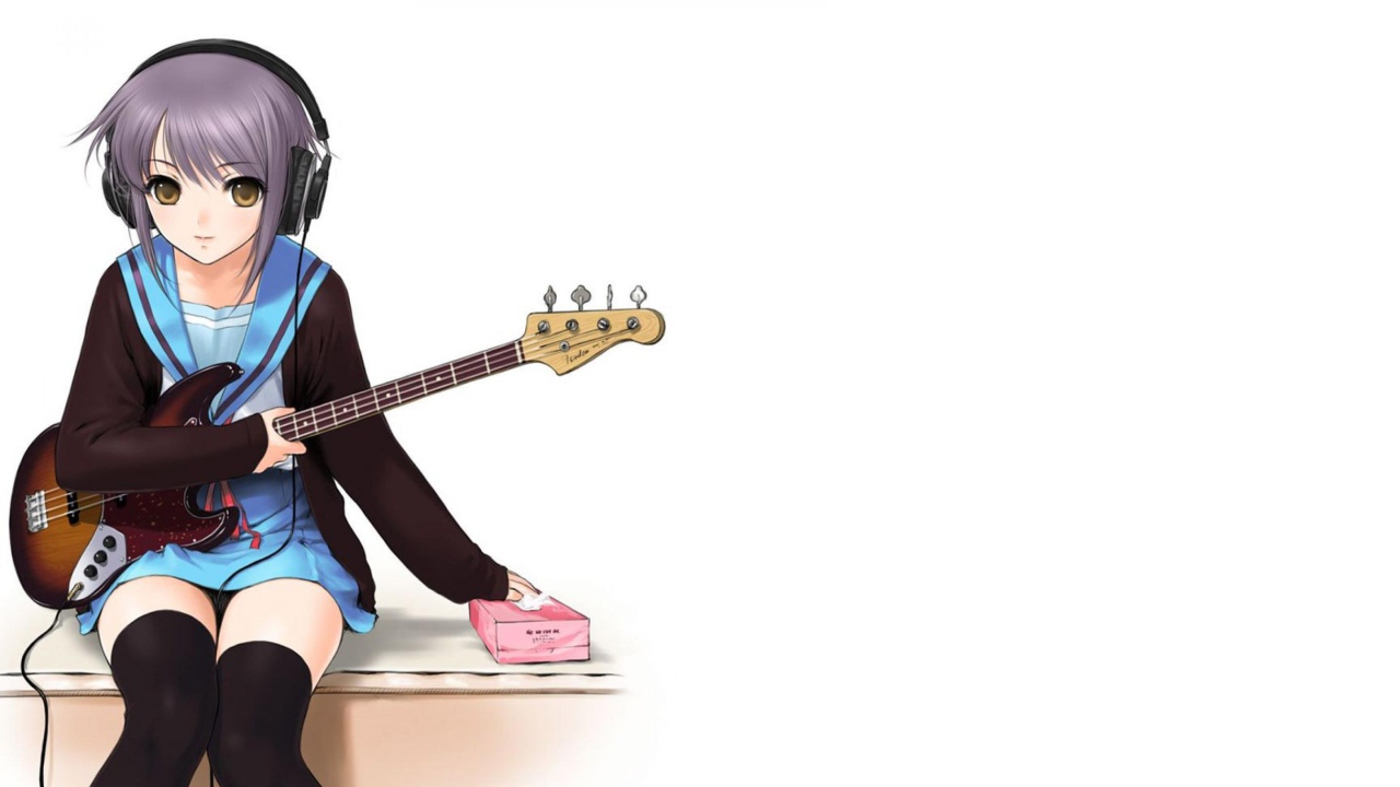 Девочка в наушниках и гитарой