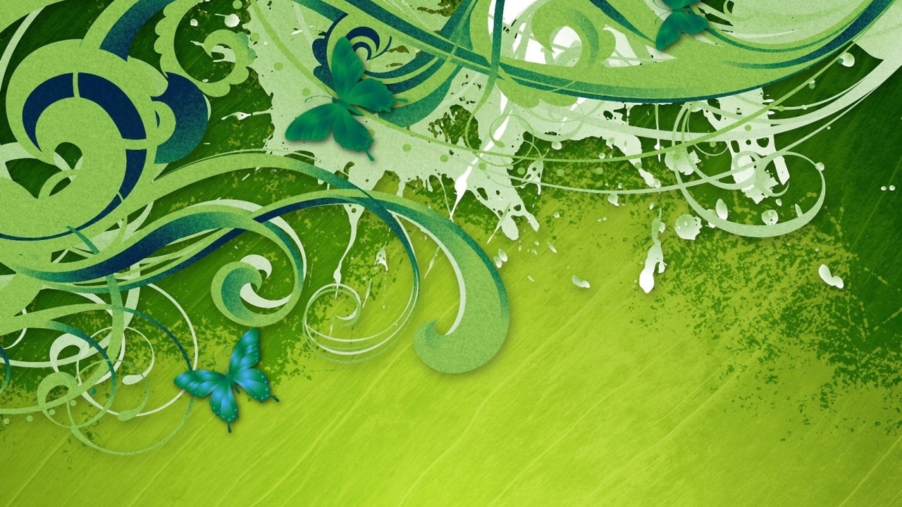 Бабочки на зеленом фоне