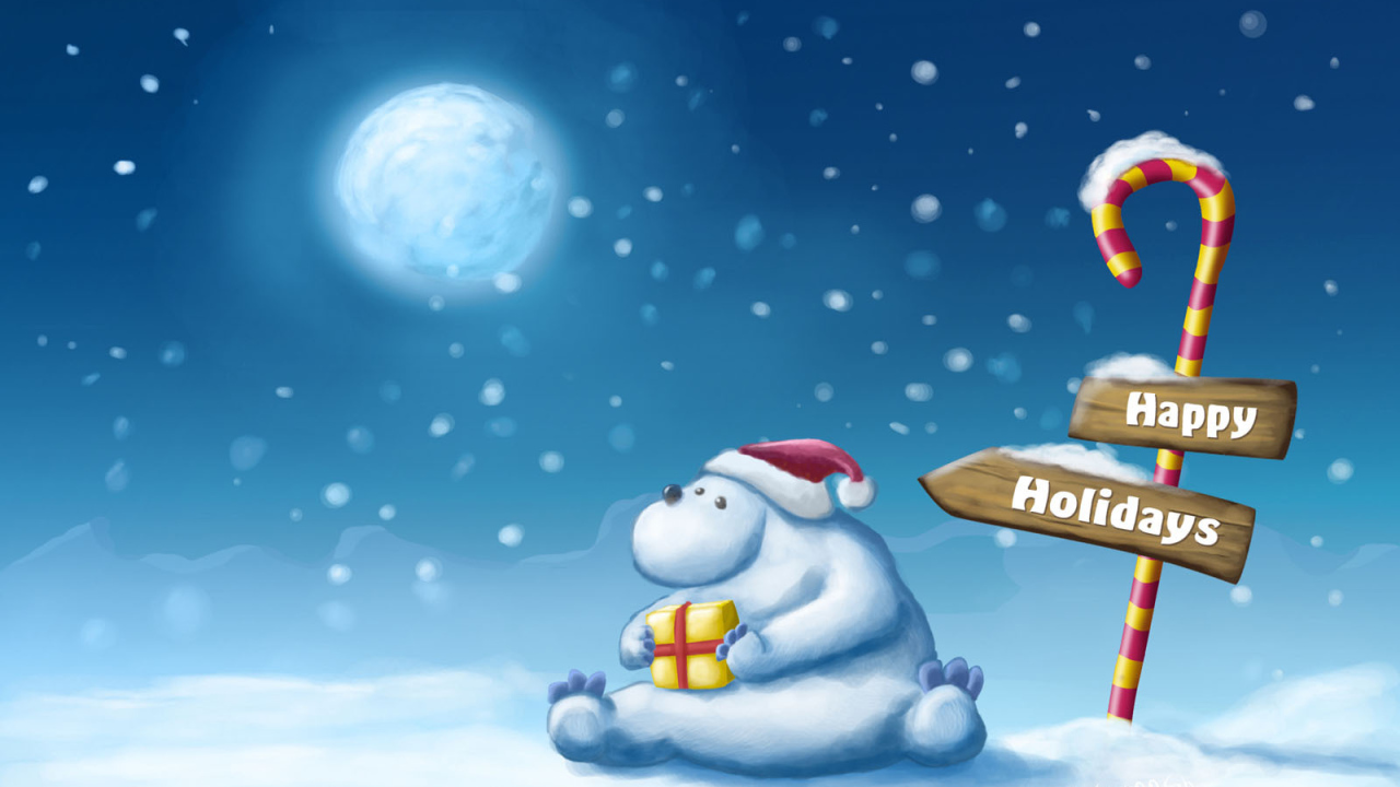 Снежный медведь с подарком на рождество