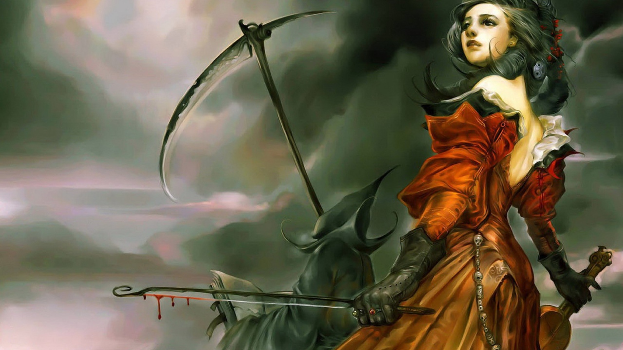 Смерть с косой и девушка со скрипкой