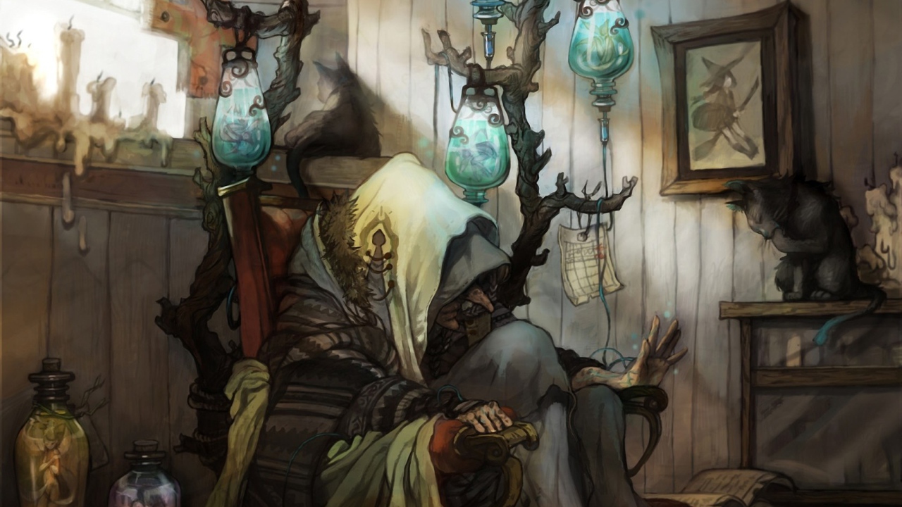 Колдунья сидит на стуле