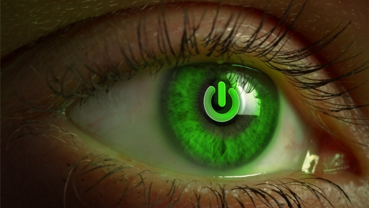 Зеленый глаз со знаком включить