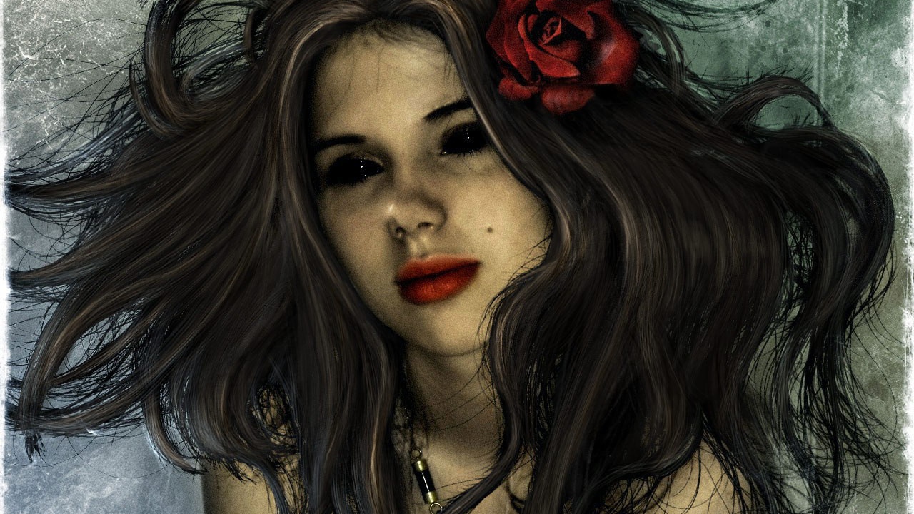 Девушка с розой в волосах
