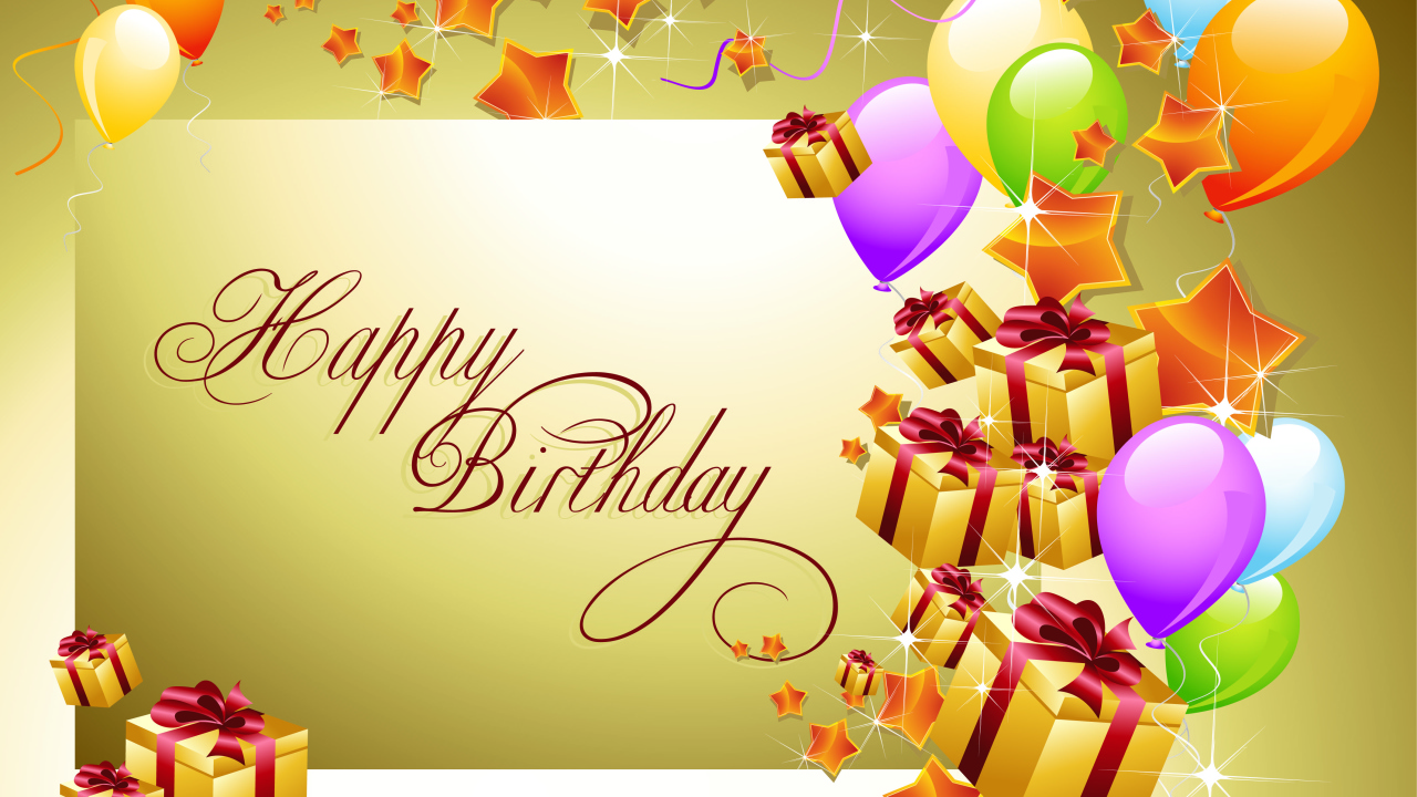 Поздравление на день рождения, золотистый фон