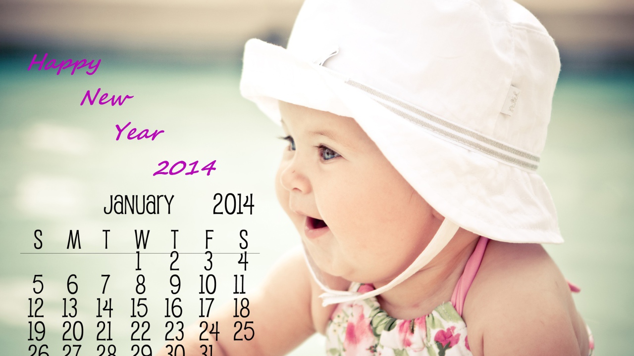 Счастливого нового года 2014, календарь и ребёнок
