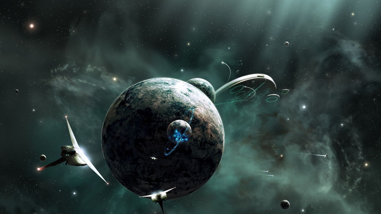 Космические корабли летают у планеты