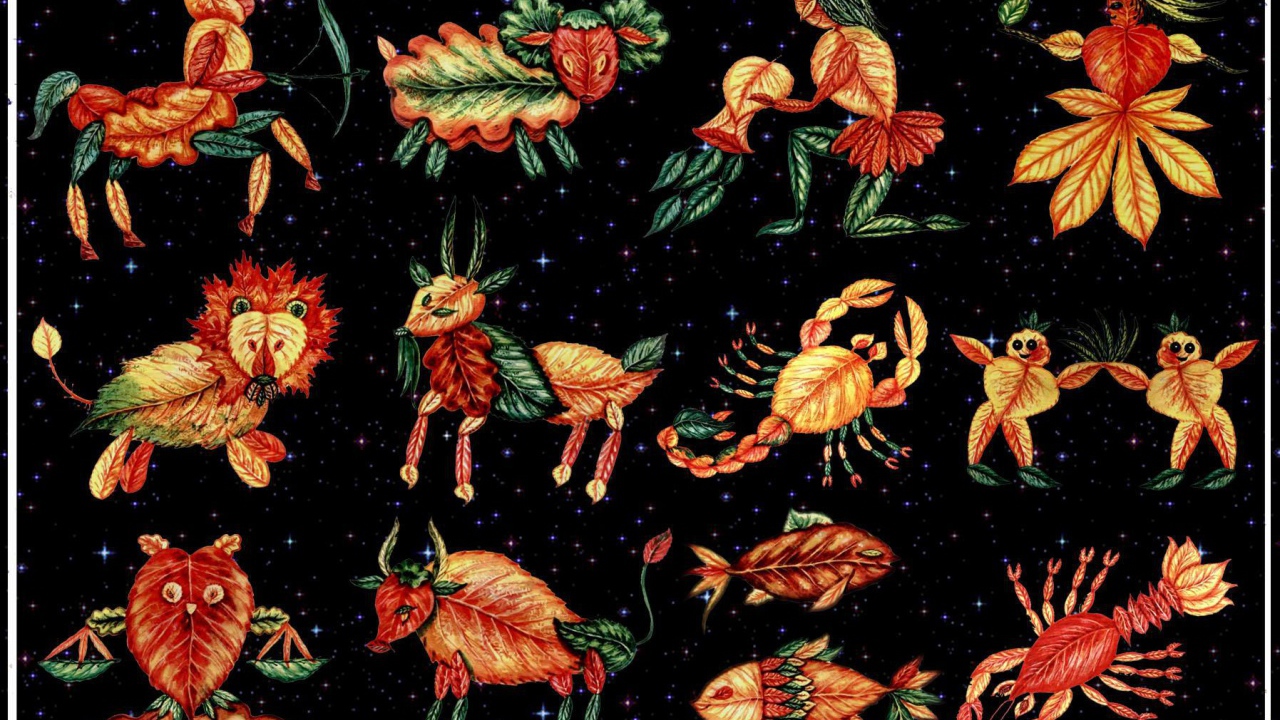 Знаки зодиака из листьев