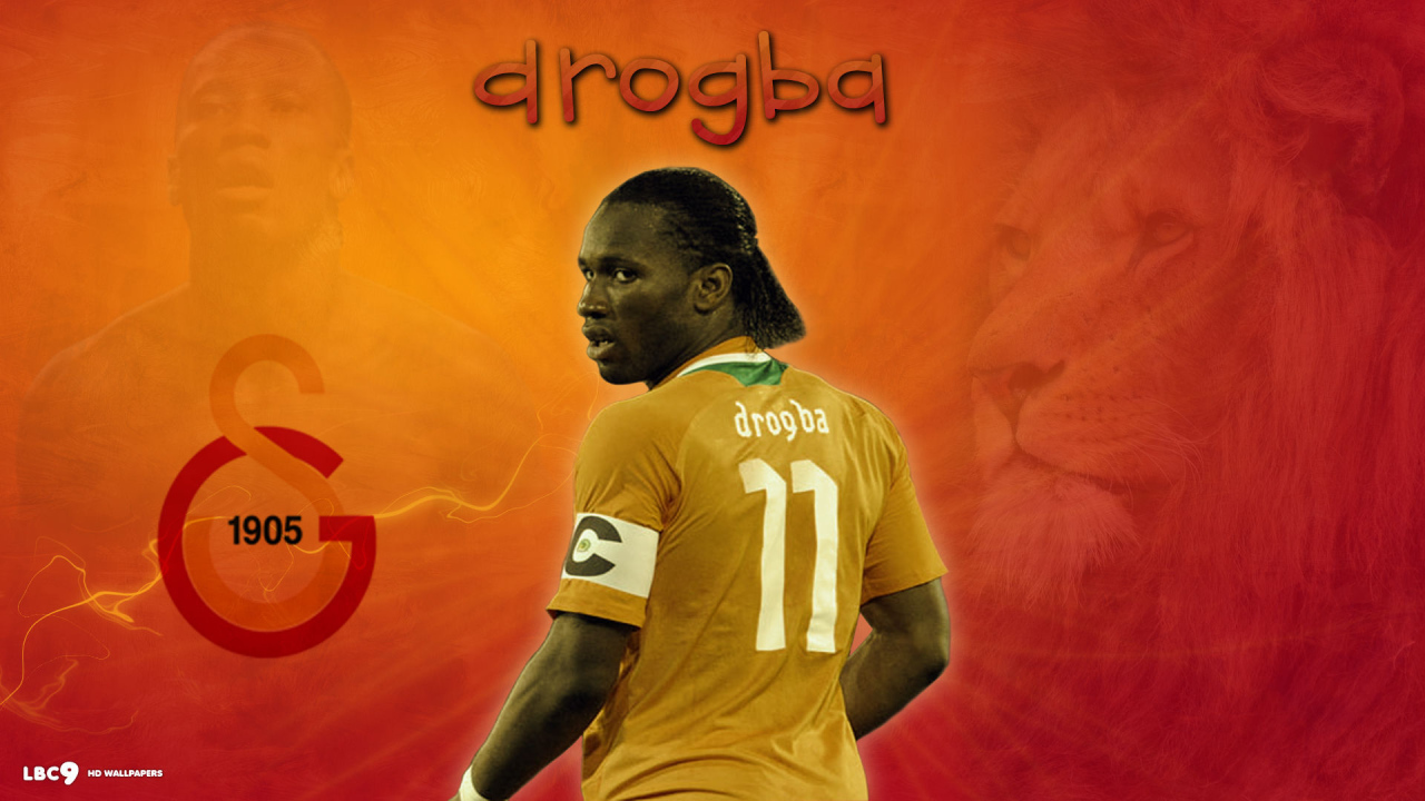 The forward of Galatasaray Didier Drogba on orange background