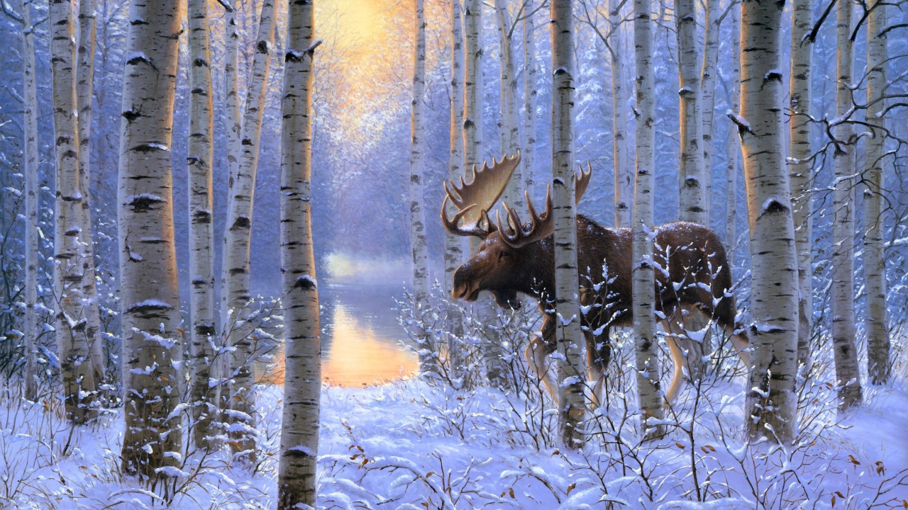 Лось в зимнем лесу