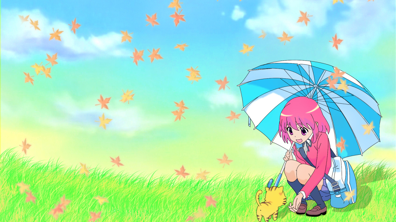 Девочка с зонтиком и котенком