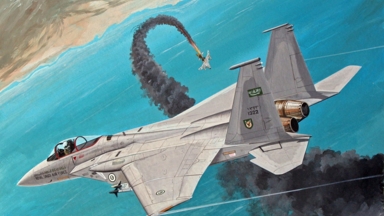 Подбитый самолет падает в море