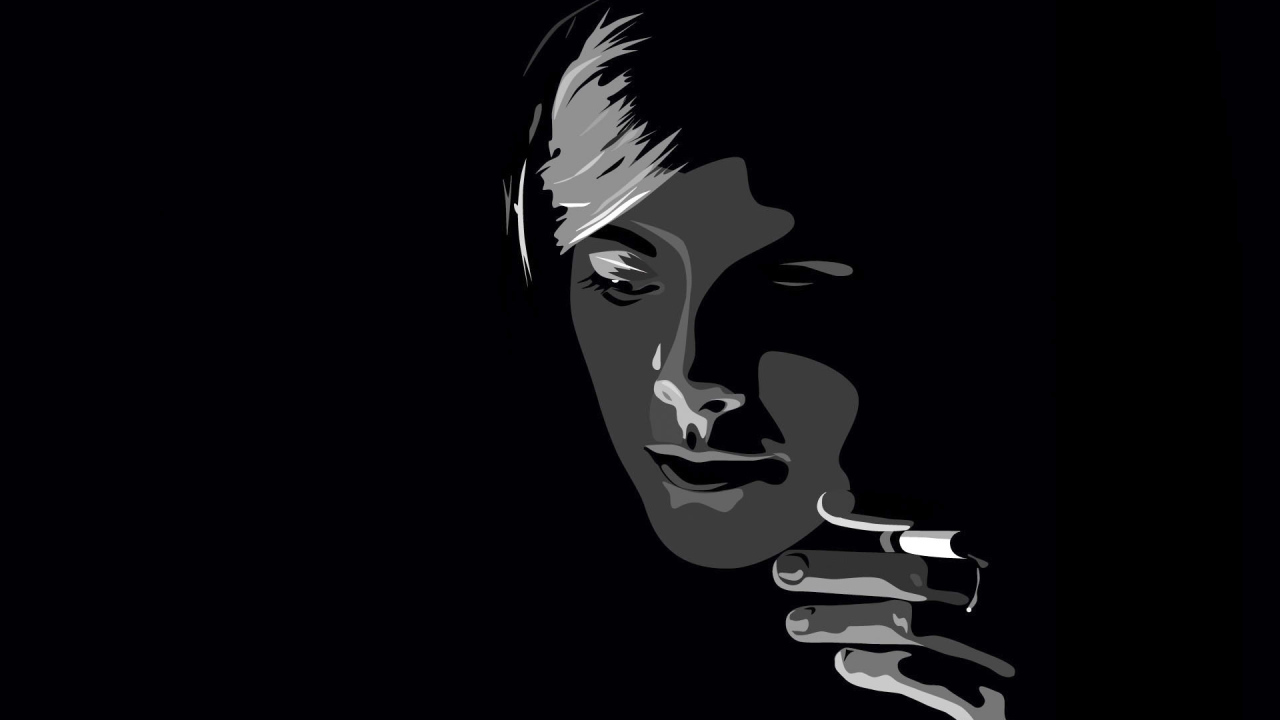 Лицо человека на черных обоях