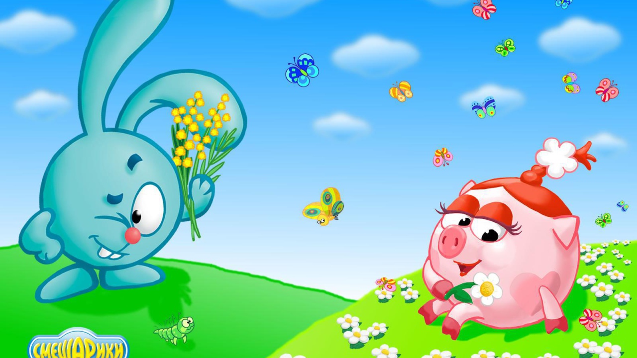 Крош и Нюша в мультфильме Смешарики