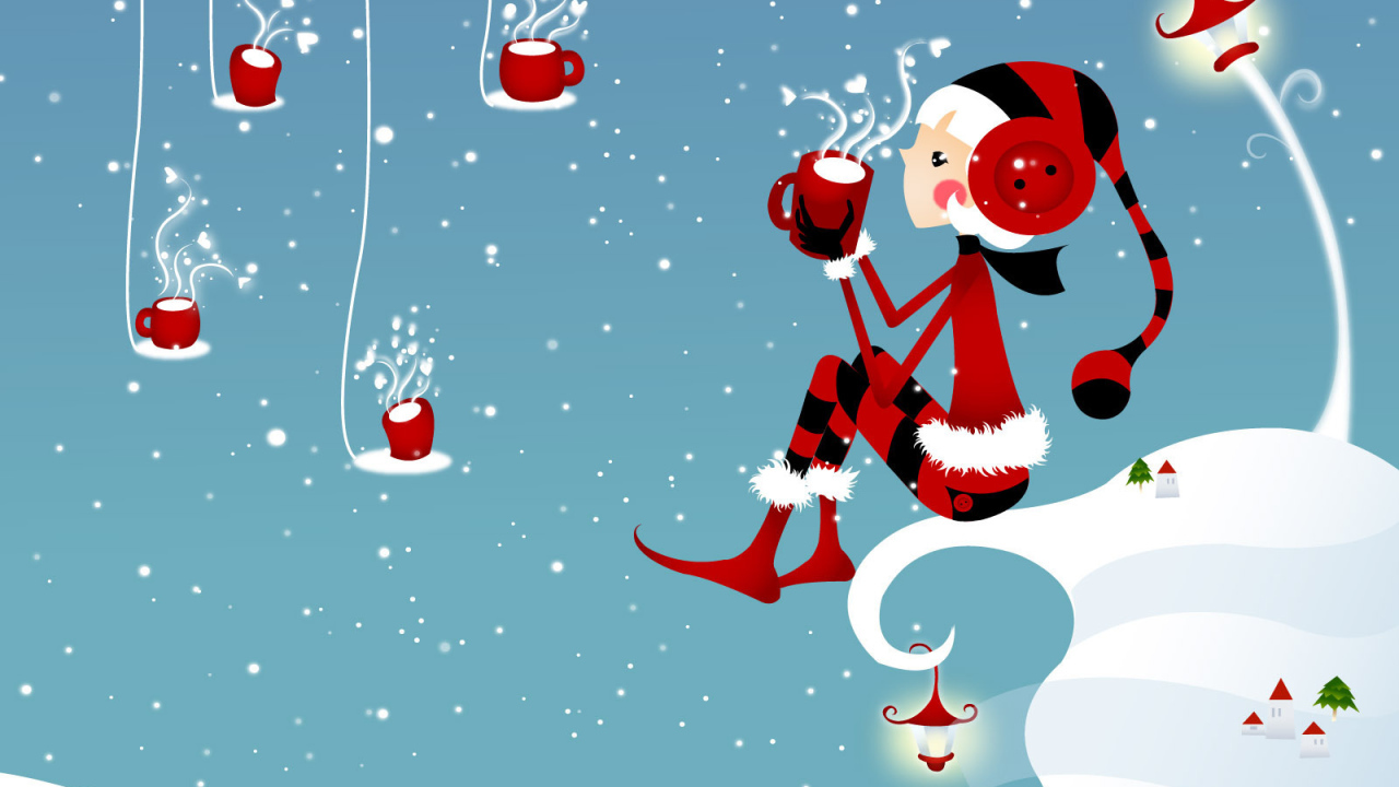 Девочка с чашкой чая на Рождество