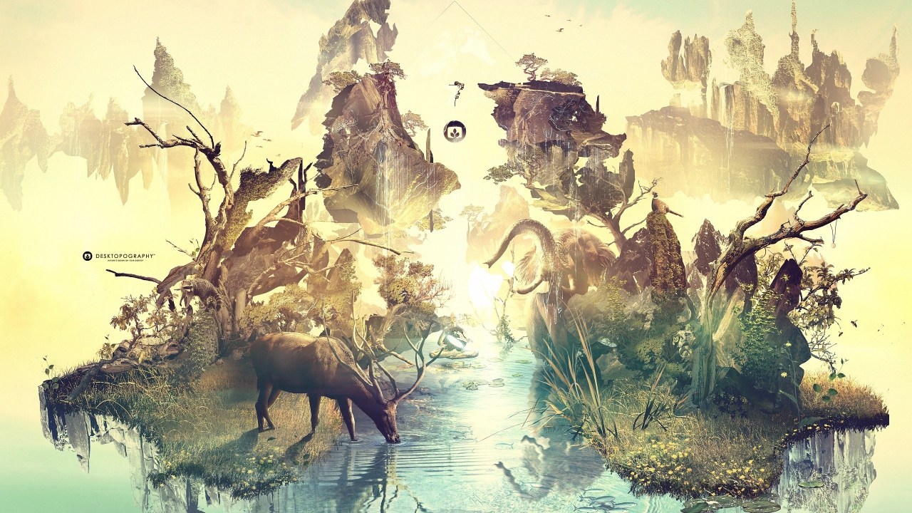 Олень на водопое