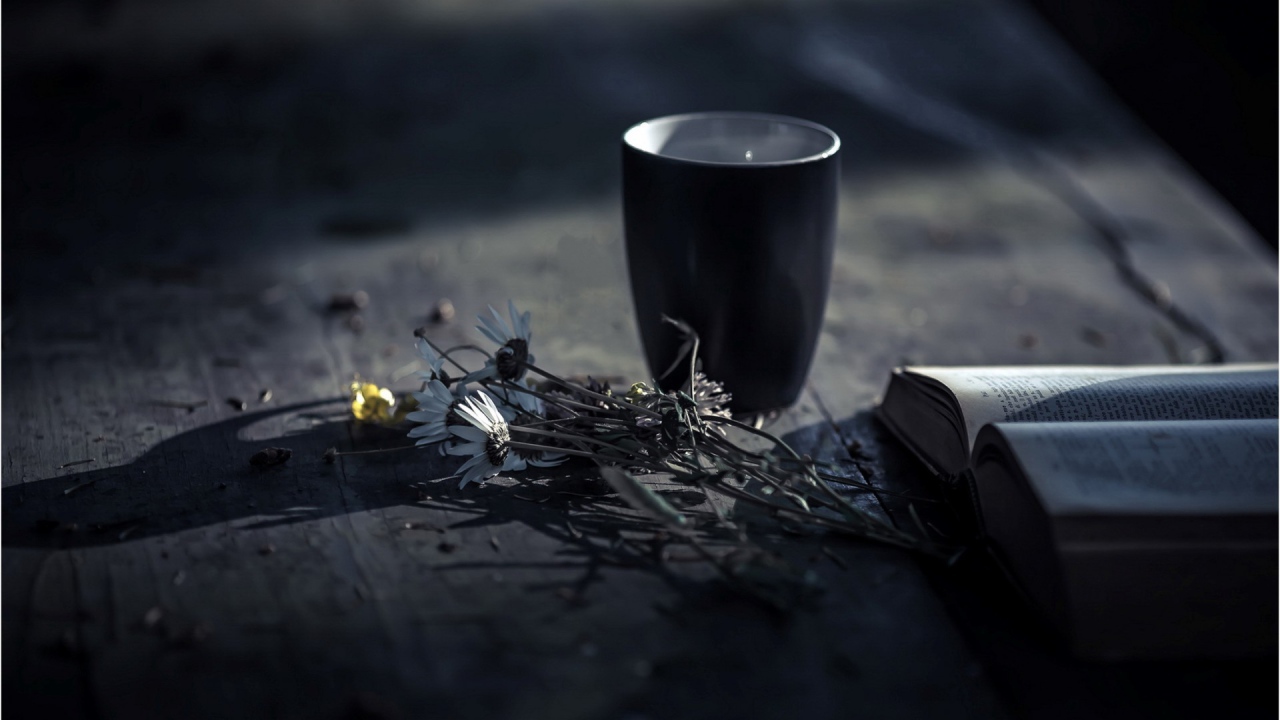 Чашка книга и цветы