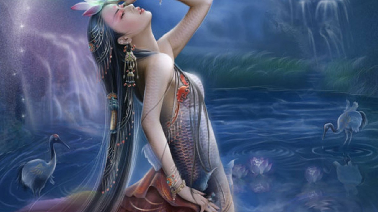 Девушка с лилией на голове